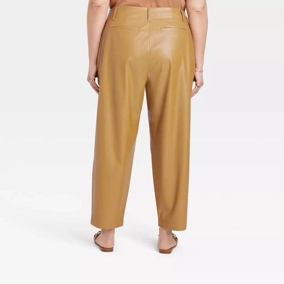 Women's High-Rise Faux Leather Tapered Ankle Pants - A New Day™ Size 24W - Picture 2 of 3